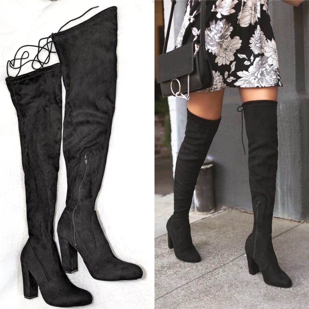 NWT Black Faux Suede Over The Knee Boots 7 - Lulu's So Much Yes